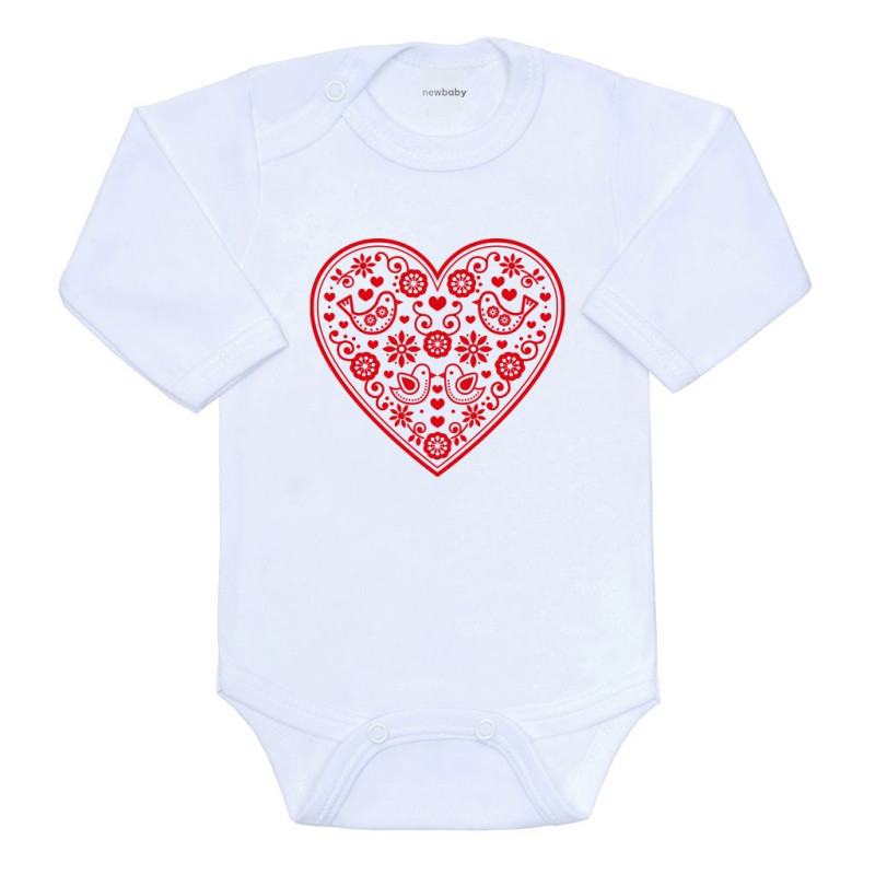 Dětské body s potiskem New Baby Lidový vzor červené srdíčko