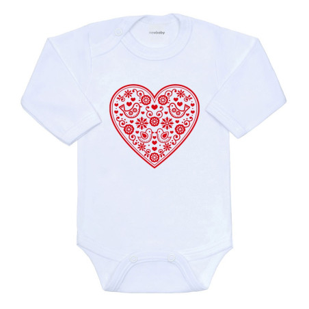 Dětské body s potiskem New Baby Lidový vzor červené srdíčko