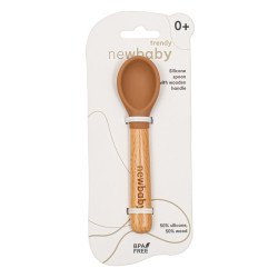 Silikonová lžička s dřevěnou rukojetí New Baby karamelová