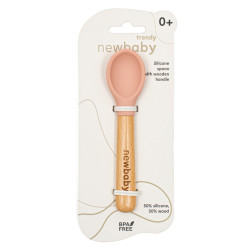 Silikonová lžička s dřevěnou rukojetí New Baby karamelová