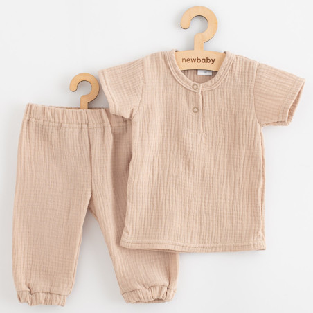 Kojenecká mušelínová souprava tričko a kalhoty New Baby beige