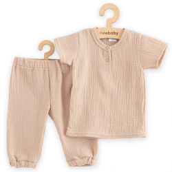 Kojenecká mušelínová souprava tričko a kalhoty New Baby beige
