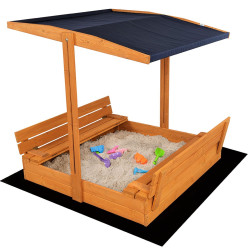 Dětské dřevěné uzavíratelné pískoviště s lavičkami a stříškou Baby Mix 120x120 cm modré