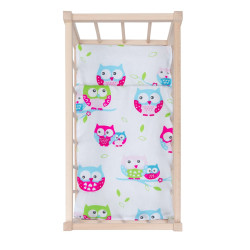 Dřevěná postýlka-kolébka pro panenky s povlečením Baby Mix owl