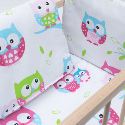 Dřevěná postýlka-kolébka pro panenky s povlečením Baby Mix owl