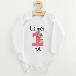 Body s potiskem New Baby Už mám 1 rok růžové