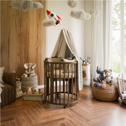 Dětská rostoucí postýlka 3v1 oválná + matrace New Baby ořechová