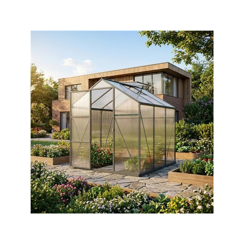 Zahradní skleník 183 × 244 cm polykarbonát, hliníkový rám