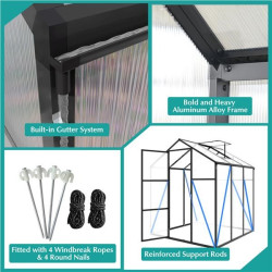 Zahradní skleník 183 × 244 cm polykarbonát, hliníkový rám